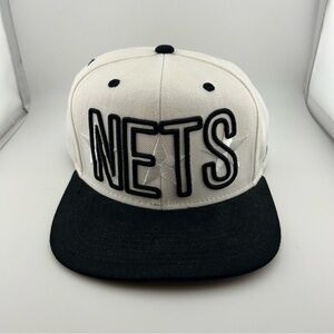 Brooklyn Nets Hat Cap NBA White Black Adidas SnapBack Adjustable Embroidered